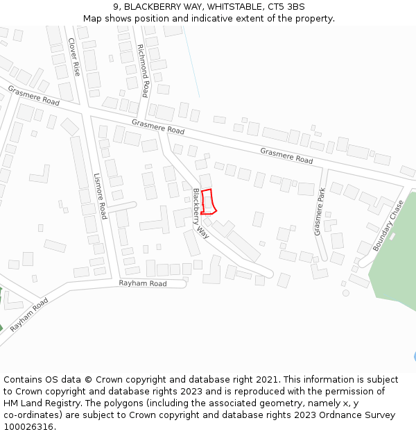 9, BLACKBERRY WAY, WHITSTABLE, CT5 3BS: Location map and indicative extent of plot