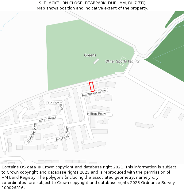 9, BLACKBURN CLOSE, BEARPARK, DURHAM, DH7 7TQ: Location map and indicative extent of plot