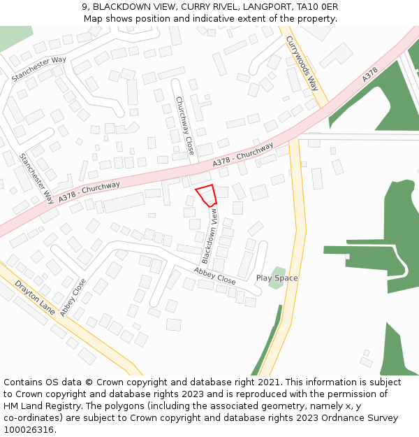 9, BLACKDOWN VIEW, CURRY RIVEL, LANGPORT, TA10 0ER: Location map and indicative extent of plot