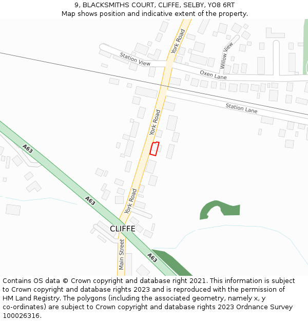 9, BLACKSMITHS COURT, CLIFFE, SELBY, YO8 6RT: Location map and indicative extent of plot