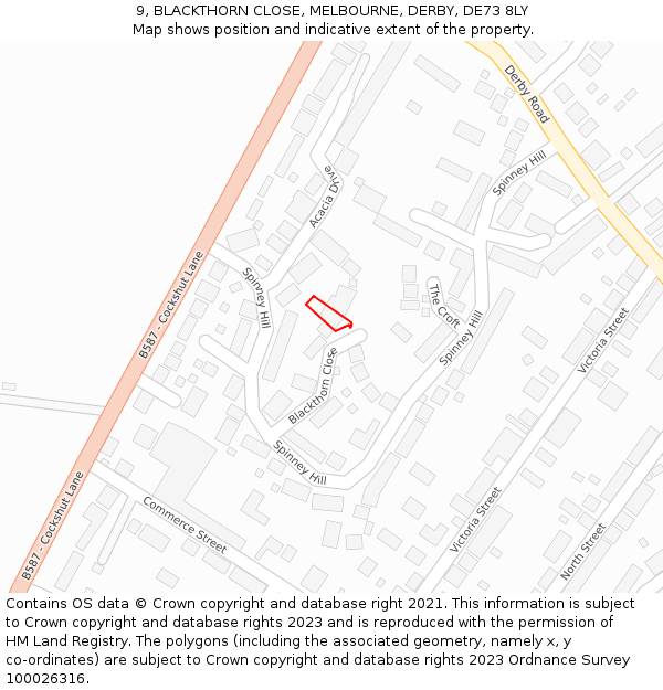 9, BLACKTHORN CLOSE, MELBOURNE, DERBY, DE73 8LY: Location map and indicative extent of plot