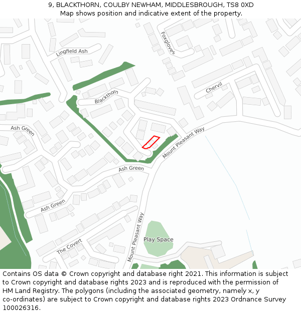 9, BLACKTHORN, COULBY NEWHAM, MIDDLESBROUGH, TS8 0XD: Location map and indicative extent of plot