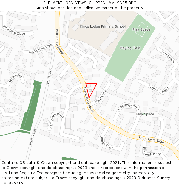 9, BLACKTHORN MEWS, CHIPPENHAM, SN15 3PG: Location map and indicative extent of plot
