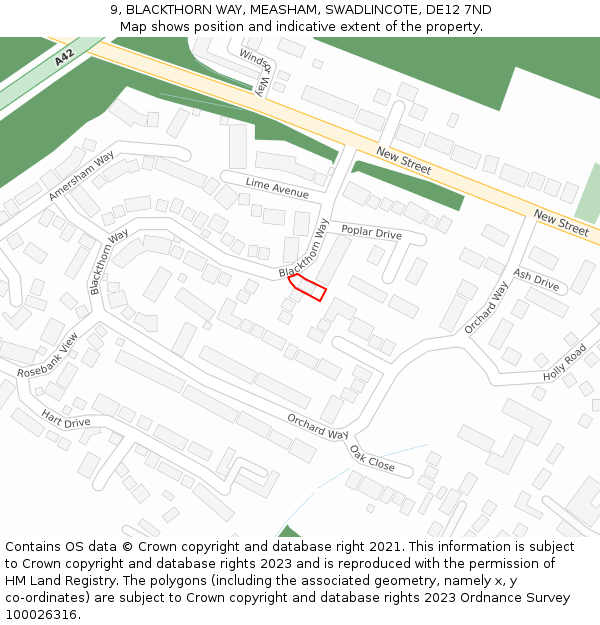 9, BLACKTHORN WAY, MEASHAM, SWADLINCOTE, DE12 7ND: Location map and indicative extent of plot