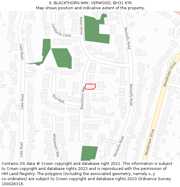 9, BLACKTHORN WAY, VERWOOD, BH31 6TA: Location map and indicative extent of plot