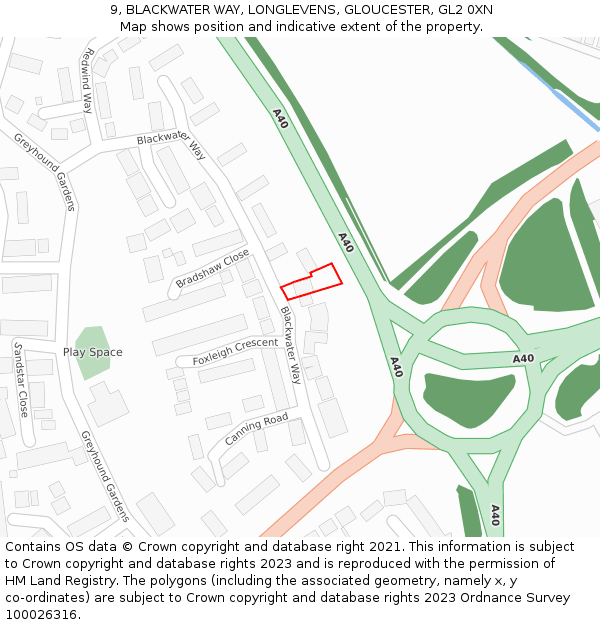 9, BLACKWATER WAY, LONGLEVENS, GLOUCESTER, GL2 0XN: Location map and indicative extent of plot