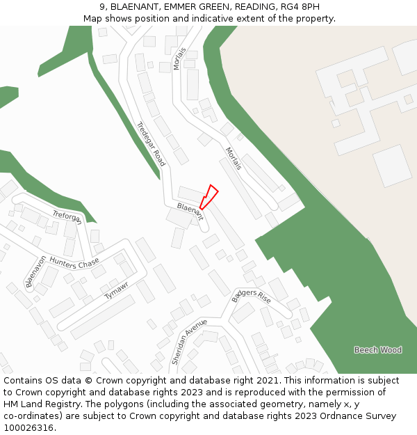 9, BLAENANT, EMMER GREEN, READING, RG4 8PH: Location map and indicative extent of plot
