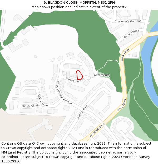 9, BLAGDON CLOSE, MORPETH, NE61 2PH: Location map and indicative extent of plot