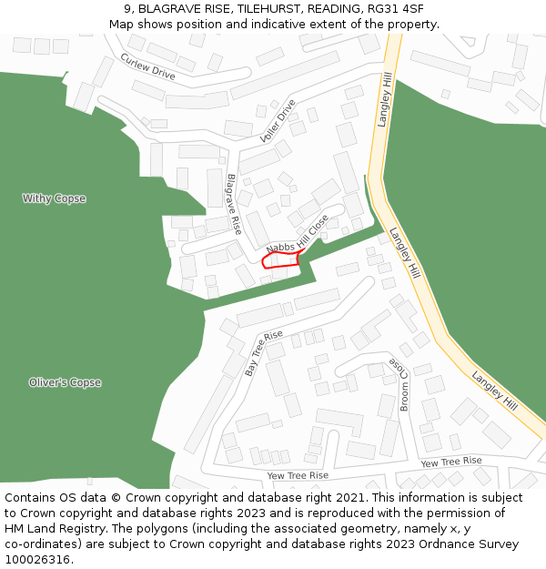 9, BLAGRAVE RISE, TILEHURST, READING, RG31 4SF: Location map and indicative extent of plot