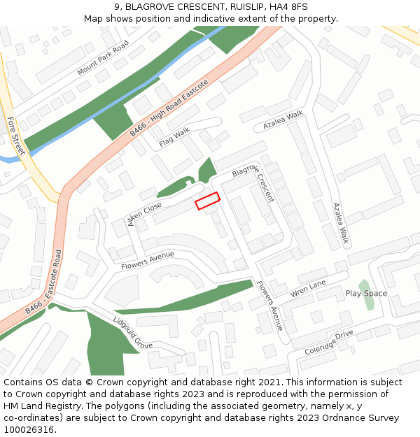 9, BLAGROVE CRESCENT, RUISLIP, HA4 8FS: Location map and indicative extent of plot