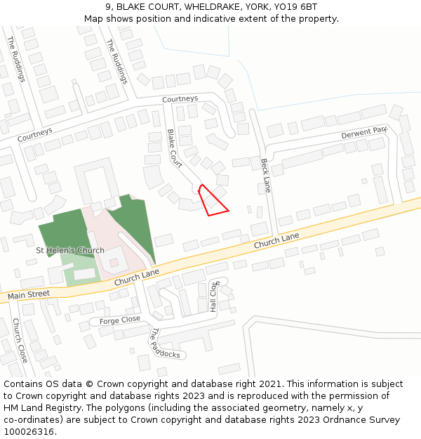 9, BLAKE COURT, WHELDRAKE, YORK, YO19 6BT: Location map and indicative extent of plot