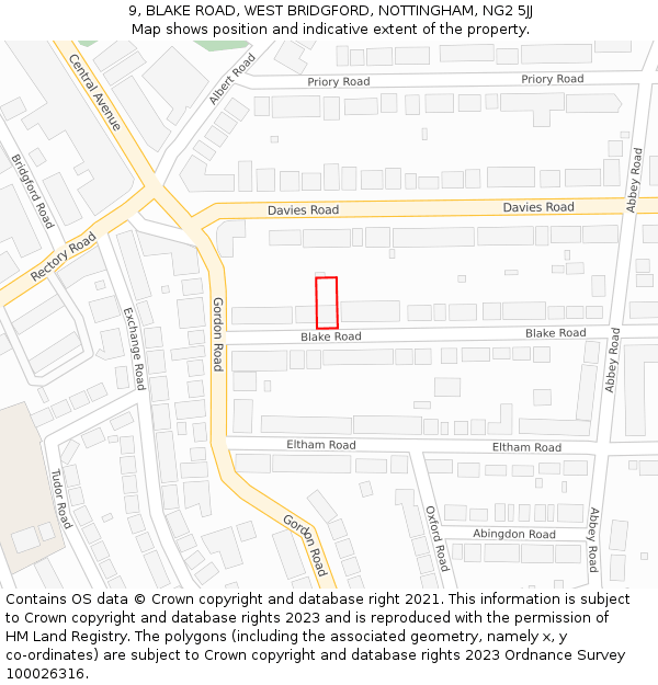 9, BLAKE ROAD, WEST BRIDGFORD, NOTTINGHAM, NG2 5JJ: Location map and indicative extent of plot