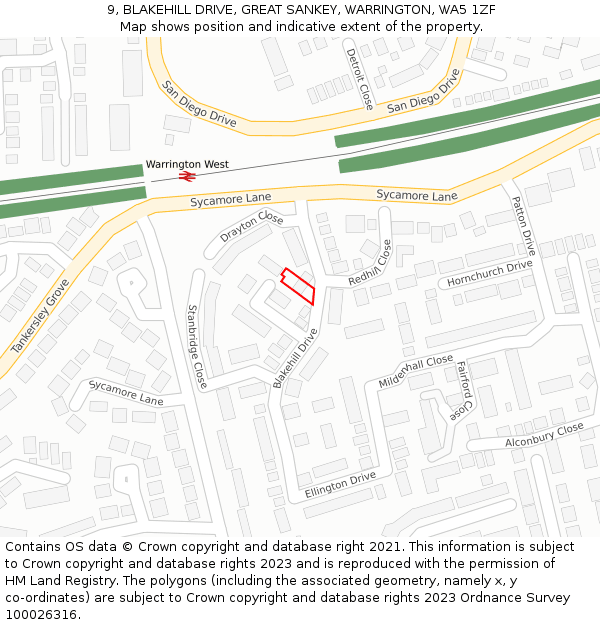 9, BLAKEHILL DRIVE, GREAT SANKEY, WARRINGTON, WA5 1ZF: Location map and indicative extent of plot