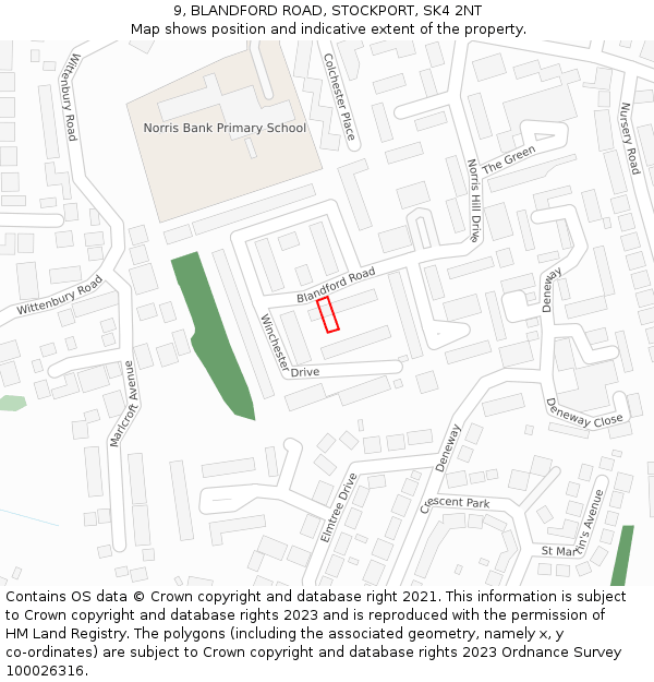9, BLANDFORD ROAD, STOCKPORT, SK4 2NT: Location map and indicative extent of plot