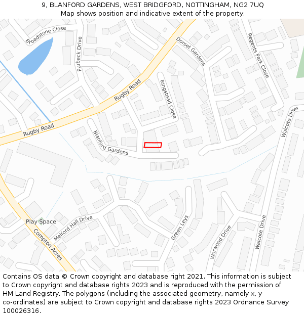 9, BLANFORD GARDENS, WEST BRIDGFORD, NOTTINGHAM, NG2 7UQ: Location map and indicative extent of plot