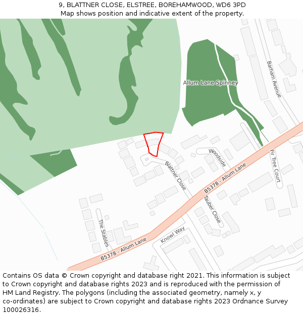 9, BLATTNER CLOSE, ELSTREE, BOREHAMWOOD, WD6 3PD: Location map and indicative extent of plot