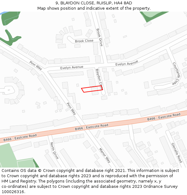 9, BLAYDON CLOSE, RUISLIP, HA4 8AD: Location map and indicative extent of plot