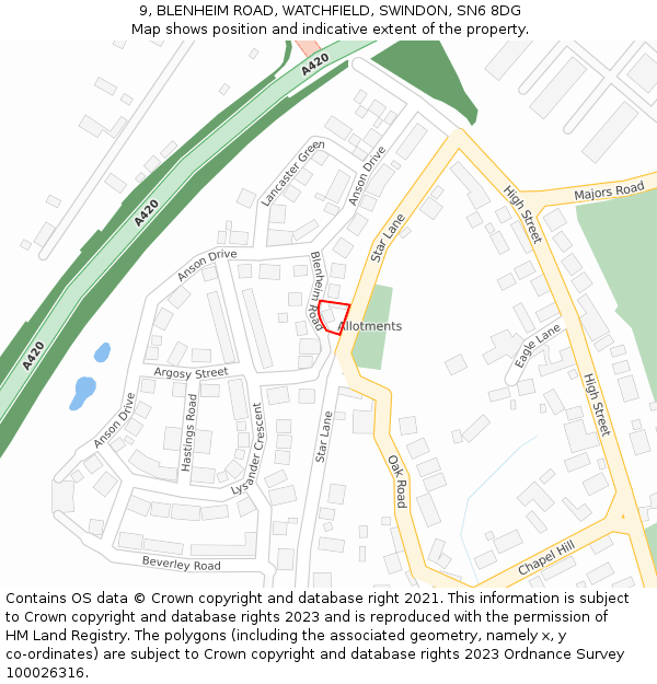 9, BLENHEIM ROAD, WATCHFIELD, SWINDON, SN6 8DG: Location map and indicative extent of plot