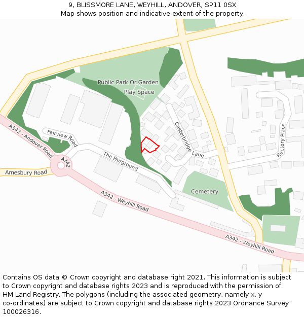 9, BLISSMORE LANE, WEYHILL, ANDOVER, SP11 0SX: Location map and indicative extent of plot