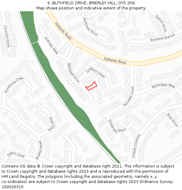 9, BLITHFIELD DRIVE, BRIERLEY HILL, DY5 2NX: Location map and indicative extent of plot