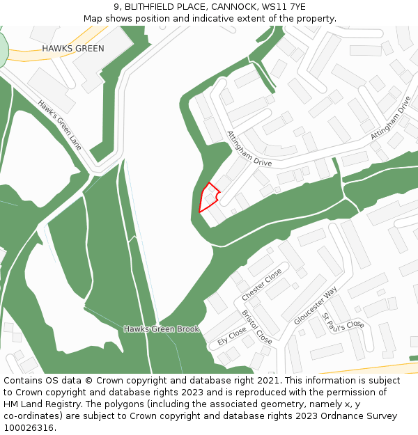 9, BLITHFIELD PLACE, CANNOCK, WS11 7YE: Location map and indicative extent of plot