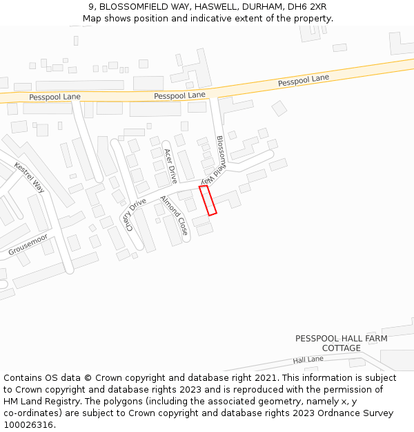 9, BLOSSOMFIELD WAY, HASWELL, DURHAM, DH6 2XR: Location map and indicative extent of plot