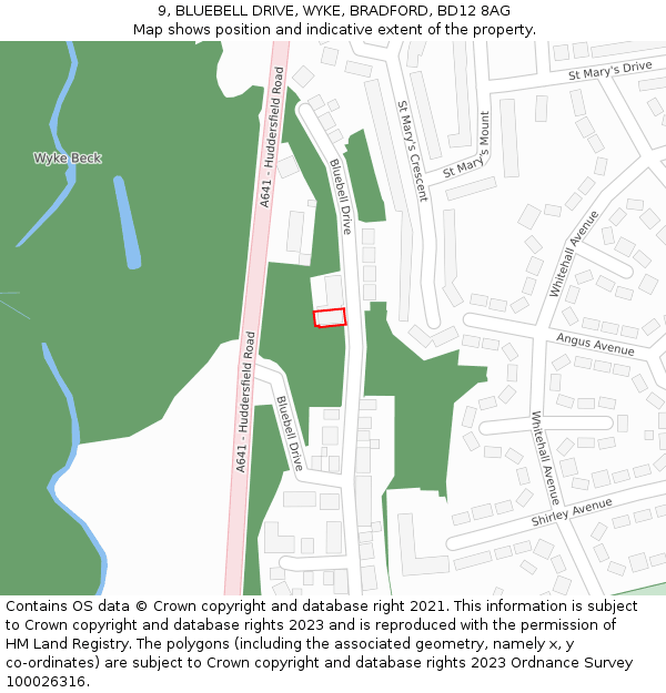 9, BLUEBELL DRIVE, WYKE, BRADFORD, BD12 8AG: Location map and indicative extent of plot
