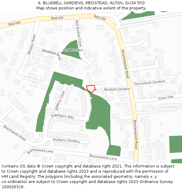 9, BLUEBELL GARDENS, MEDSTEAD, ALTON, GU34 5FQ: Location map and indicative extent of plot