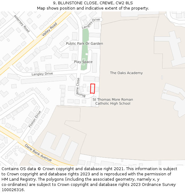 9, BLUNSTONE CLOSE, CREWE, CW2 8LS: Location map and indicative extent of plot