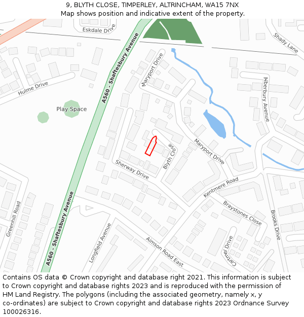 9, BLYTH CLOSE, TIMPERLEY, ALTRINCHAM, WA15 7NX: Location map and indicative extent of plot