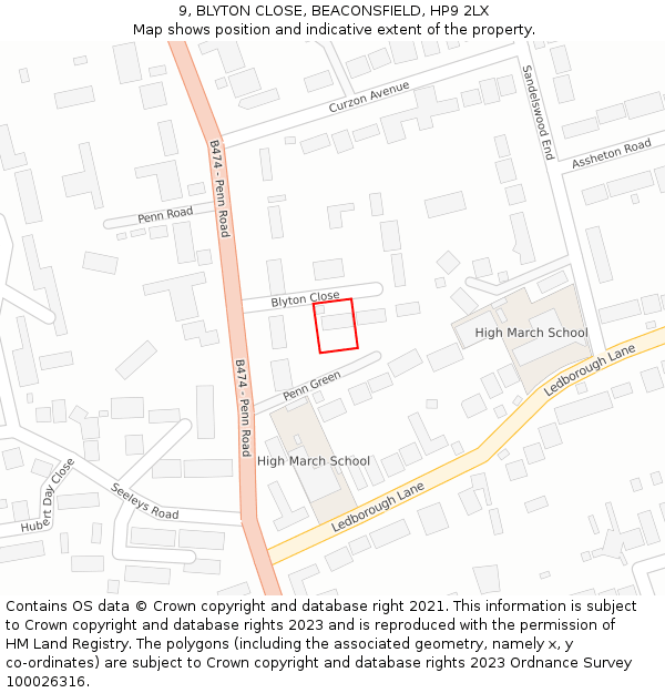 9, BLYTON CLOSE, BEACONSFIELD, HP9 2LX: Location map and indicative extent of plot