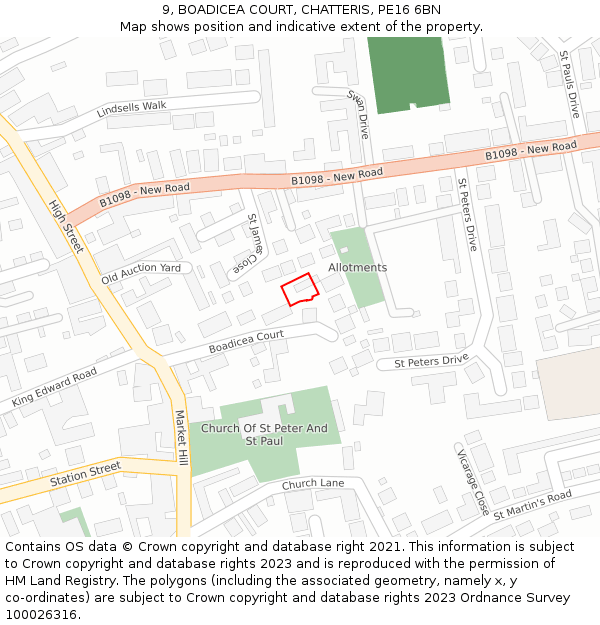 9, BOADICEA COURT, CHATTERIS, PE16 6BN: Location map and indicative extent of plot