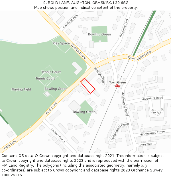 9, BOLD LANE, AUGHTON, ORMSKIRK, L39 6SG: Location map and indicative extent of plot