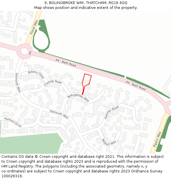 9, BOLINGBROKE WAY, THATCHAM, RG19 4GQ: Location map and indicative extent of plot