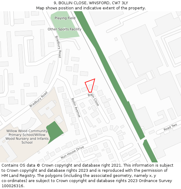 9, BOLLIN CLOSE, WINSFORD, CW7 3LY: Location map and indicative extent of plot