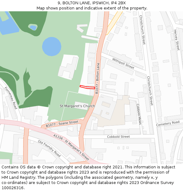 9, BOLTON LANE, IPSWICH, IP4 2BX: Location map and indicative extent of plot