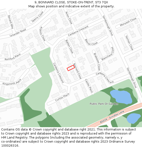 9, BONNARD CLOSE, STOKE-ON-TRENT, ST3 7QX: Location map and indicative extent of plot