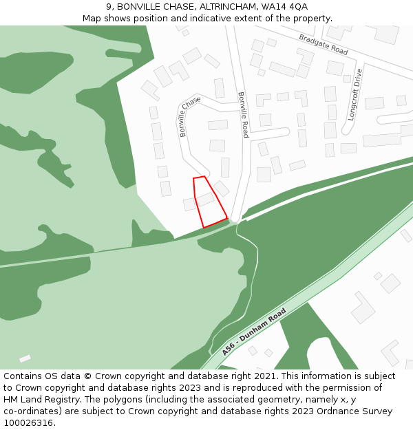 9, BONVILLE CHASE, ALTRINCHAM, WA14 4QA: Location map and indicative extent of plot