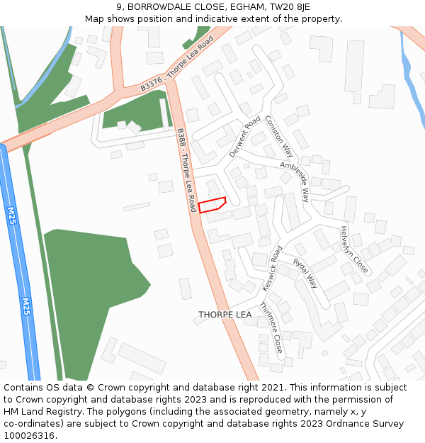 9, BORROWDALE CLOSE, EGHAM, TW20 8JE: Location map and indicative extent of plot