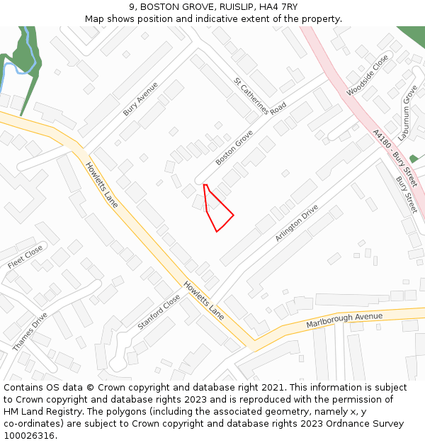 9, BOSTON GROVE, RUISLIP, HA4 7RY: Location map and indicative extent of plot