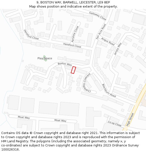 9, BOSTON WAY, BARWELL, LEICESTER, LE9 8EP: Location map and indicative extent of plot