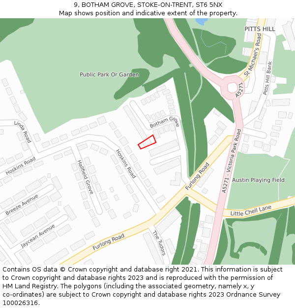 9, BOTHAM GROVE, STOKE-ON-TRENT, ST6 5NX: Location map and indicative extent of plot