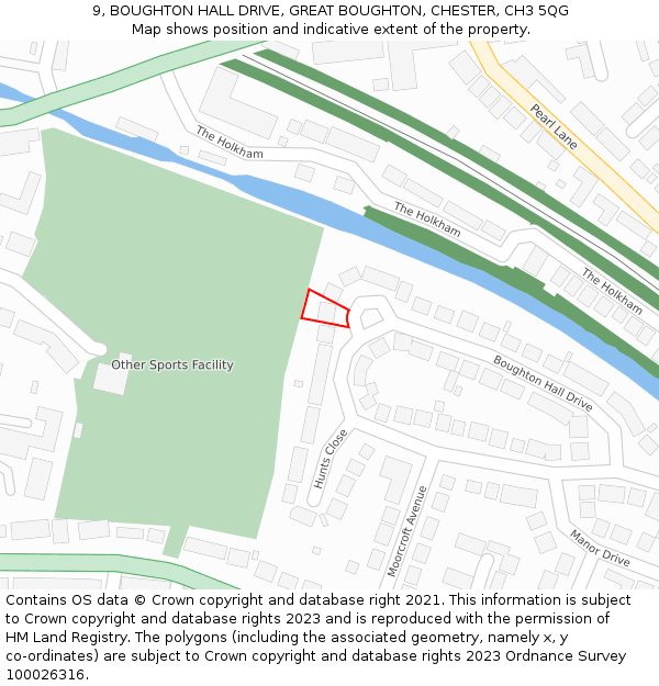 9, BOUGHTON HALL DRIVE, GREAT BOUGHTON, CHESTER, CH3 5QG: Location map and indicative extent of plot