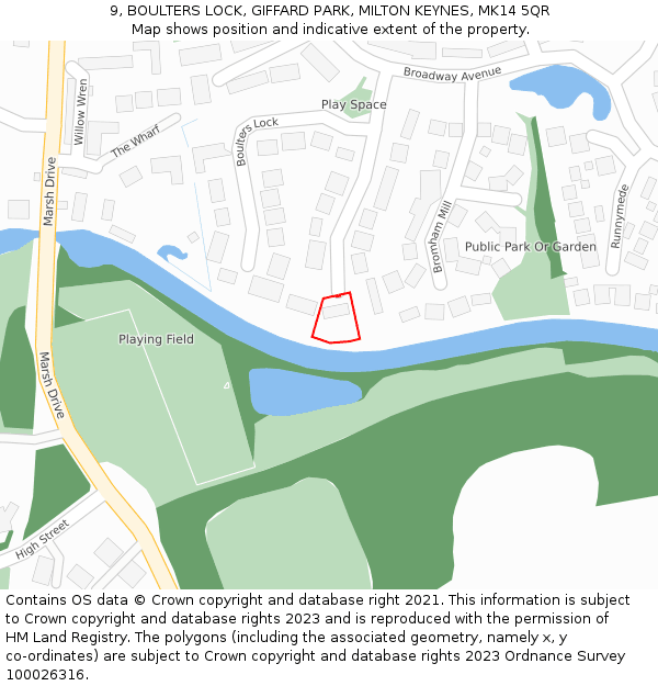 9, BOULTERS LOCK, GIFFARD PARK, MILTON KEYNES, MK14 5QR: Location map and indicative extent of plot