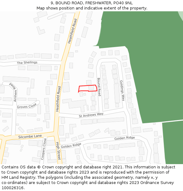 9, BOUND ROAD, FRESHWATER, PO40 9NL: Location map and indicative extent of plot