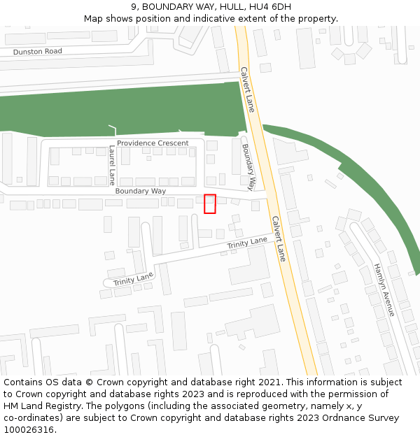9, BOUNDARY WAY, HULL, HU4 6DH: Location map and indicative extent of plot
