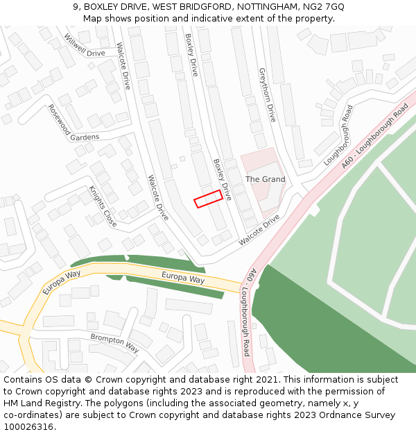 9, BOXLEY DRIVE, WEST BRIDGFORD, NOTTINGHAM, NG2 7GQ: Location map and indicative extent of plot