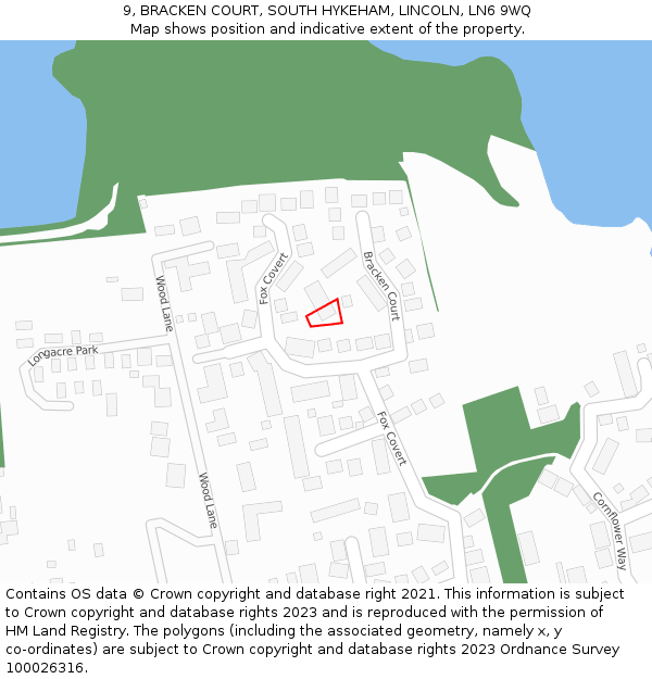 9, BRACKEN COURT, SOUTH HYKEHAM, LINCOLN, LN6 9WQ: Location map and indicative extent of plot