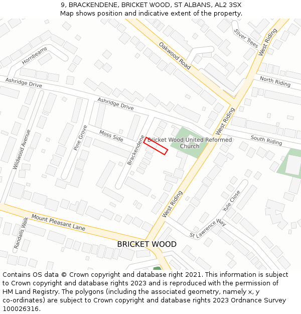 9, BRACKENDENE, BRICKET WOOD, ST ALBANS, AL2 3SX: Location map and indicative extent of plot