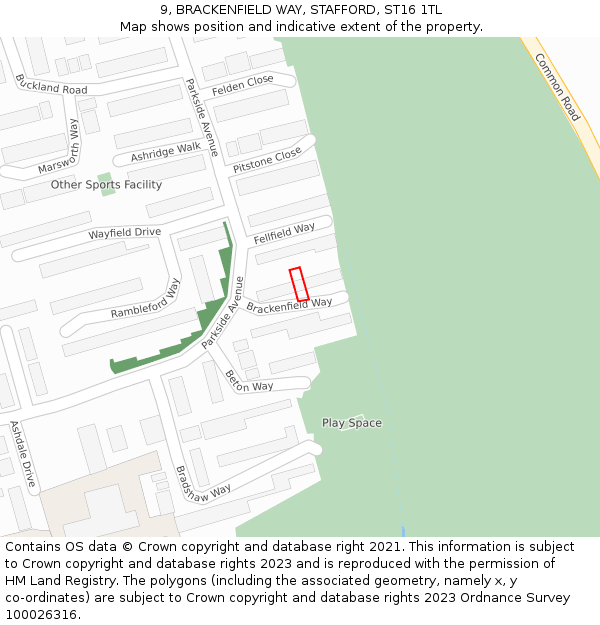9, BRACKENFIELD WAY, STAFFORD, ST16 1TL: Location map and indicative extent of plot